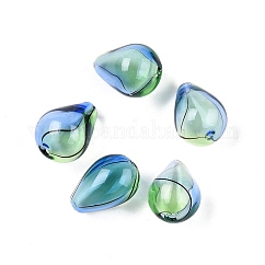 Perles de globe en verre soufflé à la main transparent, rayure, larme, lime green, 19~23x14~17mm, Trou: 1~4mm