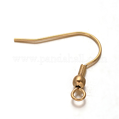 Ganchos para pendientes de acero inoxidable 304 con revestimiento iónico (IP), con lazo horizontal, real 18k chapado en oro, 20x21x3mm, 9 diámetro, agujero: 2 mm