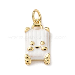Pendentifs d'émail en laiton , breloques de valise, crémaillère plaquage, sans cadmium et sans plomb, Plaqué longue durée, véritable 18k plaqué or, blanc, 16.5x8.5x4.5mm, Trou: 3.5mm