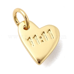 Messing Anhänger & Charms, Herz mit Wort 11:11, langlebig plattiert, Bleifrei und cadmium frei, Gestell, mit Sprungring, echtes 18k vergoldet, 9x8.5x1 mm, Bohrung: 3 mm