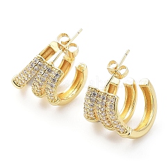 Orecchini a perno rotondi con zirconi cubici trasparenti, gioielli in ottone per le donne, vero placcato oro 18k, 16x17x16.5mm