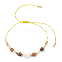 Braccialetti con ciondolo a forma di luna in occhio di tigre naturale e conchiglia d'acqua dolce&nbsp;BJEW-MZ00303-02