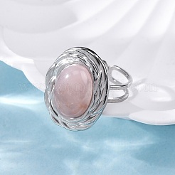 Anelli ovali in quarzo rosa naturale&nbsp;RJEW-M063-01P-11