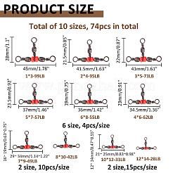 74 pièce 10 styles de pêche en fer et en plastique émerillons à trois voies émerillons pour poisson-chat&nbsp;FIND-FH0017-02