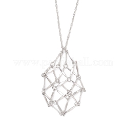 Collane con catena di Singapore con ciondolo a sacchetto vuoto in macramè in acciaio inossidabile 304&nbsp;NJEW-JN05285-03