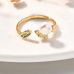 Runde Fingerringe aus Naturperlen&nbsp;RJEW-P113-24G