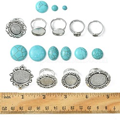 Kit per la creazione di anelli per dita ovali/mezzo tondi regolabili fai-da-te con turchese sintetico&nbsp;DIY-FS0006-13