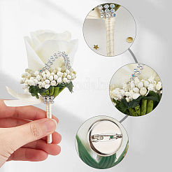 Broche boutonnière fleur rose en tissu avec strass&nbsp;LS-AJEW-WH0258-294C