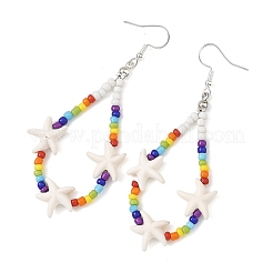 Pendientes colgantes de turquesa sintética con semillas de vidrio pintadas al horno para mujer&nbsp;EJEW-JE07402