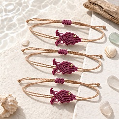 Conjunto de pulsera ajustable de eslabones de peces con cordón encerado trenzado y cuentas de latón para mujer.&nbsp;XU5174-1