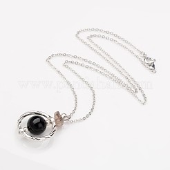 Colliers pendentifs en agate noire naturelle (teinte et chauffée)&nbsp;NJEW-JN01610-04
