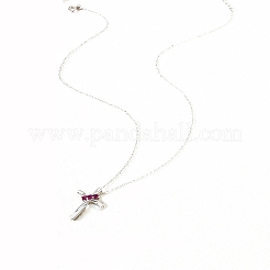 925 Halskette mit Kreuzanhänger aus Sterlingsilber mit tiefrosa Zirkonia für Damen&nbsp;FS-WGC3BD8-01