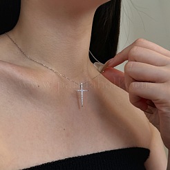 Religion Kreuz 925 Sterling Silber Pavé Zirkonia Anhänger Halsketten für Frauen&nbsp;NJEW-F338-03P