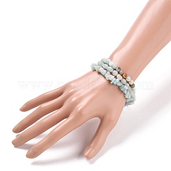 Bracciali elasticizzati in amazzonite con fiori naturali&nbsp;BJEW-JB05645