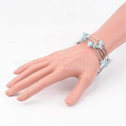 Quattro loop acquamarina naturale braccialetti dell'involucro di perline&nbsp;BJEW-JB02332-01