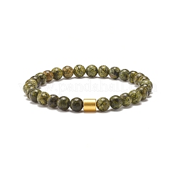 2 Stück 2 Stil natürliche Serpentin / grüne Spitze & Lavagestein runde Perlen-Stretch-Armbänder mit Säulen-Synthetik-Hämatit&nbsp;BJEW-JB07575