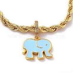 Braccialetti di fascino di elefante in ottone smaltato&nbsp;BJEW-L652-22-G