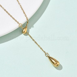 Lariat-Halsketten mit tropfenförmigem Anhänger und Quaste aus Edelstahl 304&nbsp;NJEW-C114-02G
