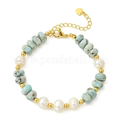 Bracelets composés de perles rondes en larimar naturel et de perles de culture d'eau douce naturelles&nbsp;BJEW-JB14417