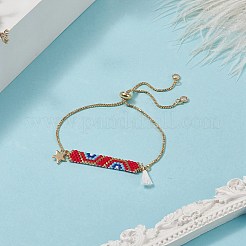 Rectángulo de semillas japonesas hechas a mano y pulsera deslizante con dijes de estrellas y borlas&nbsp;BJEW-MZ00013-01