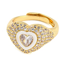 Bague réglable coeur en émail avec zircons cubiques transparents&nbsp;RJEW-Q781-01G-04