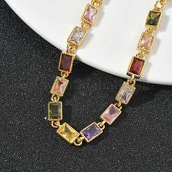 Rechteckige Gliederarmbänder aus Messing mit Zirkonia-Pavé für Damen&nbsp;BJEW-P385-05G