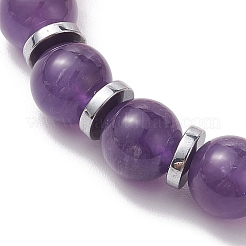 Bracciale elasticizzato da donna con perline rotonde con ametista naturale e occhi di gatto da 10 mm&nbsp;BJEW-JB10400