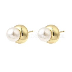 Orecchini rotondi in ottone e plastica ABS con perle finte&nbsp;EJEW-L261-019G