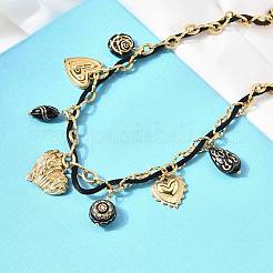 Collar babero con colgante de corazón y flor acrílica negra de acero inoxidable 304 para mujer&nbsp;NJEW-A063-05G
