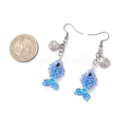 Pendientes colgantes de cuentas de vidrio de acero inoxidable 304 con forma de pez y concha&nbsp;EJEW-MZ00436-04