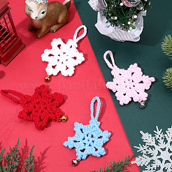 12 pendentif décoratif en forme de flocon de neige en coton de 4 couleurs&nbsp;HJEW-GF0001-70