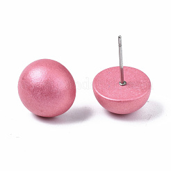 Pendientes de madera de schima medio redondos perlados para niña mujer&nbsp;EJEW-N048-001-02