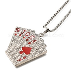 Collane con ciondolo a forma di carte da gioco in lega di cristallo pieno e strass&nbsp;NJEW-R001-01P-01