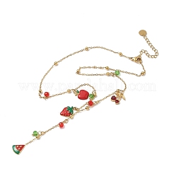 Sommer 304 Edelstahl Emaille & Acryl rote Erdbeere Wassermelone Kirsche Anhänger Y Halsketten für Frauen&nbsp;NJEW-G180-07G