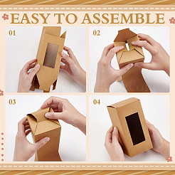 Boîtes à bonbons en papier kraft avec fenêtre transparente en PVC&nbsp;CON-WH0097-07A-02B