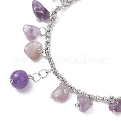 Braccialetti con ciondoli in acciaio inossidabile 304 con ametista naturale&nbsp;BJEW-JB12376-02