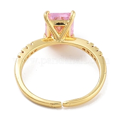 Bague solitaire en laiton plaqué avec micro pavé de zircones cubiques&nbsp;RJEW-Z059-10G-01