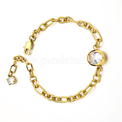 Bracciali Figaro a maglie ovali in acciaio inossidabile 304 con pavé di zirconi cubici trasparenti per donna.&nbsp;WG79883-01