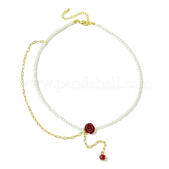 Collane con ciondolo in corallo sintetico con fiori rossi e perline in plastica ABS imitazione&nbsp;NJEW-JN04991