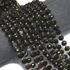 Natürlich gefärbte und erhitzte gebänderte schwarze Achatperlenstränge&nbsp;G-K389-E51-01