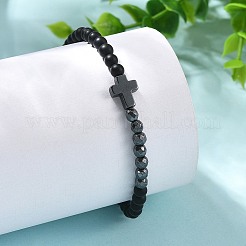 Pulseras elásticas con cuentas de hematita sintética y ágata negra natural.&nbsp;BJEW-JB14011