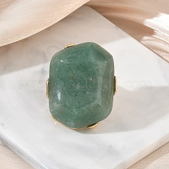 Bagues pour femmes en aventurine verte naturelle et alliage&nbsp;RJEW-G375-01G-02