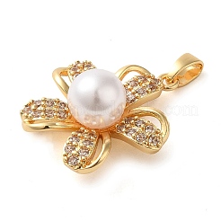 Micro pavé de latón con circonita cúbica transparente y colgantes de perlas de plástico.&nbsp;KK-G483-07G