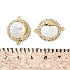 Messing Micro Pave Zirkonia flach rund mit Mondgesicht Verbindungsstück Charms&nbsp;KK-U070-07G