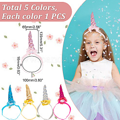 5 Stück 5 Farben Stoff-Stirnbänder aus Einhornhorn für Kinder&nbsp;OHAR-DR0001-01