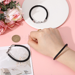 3 pulsera de cordón ancho de piel sintética con cierre de mosquetón de acero inoxidable para hombre y mujer.&nbsp;BJEW-CA0001-10B