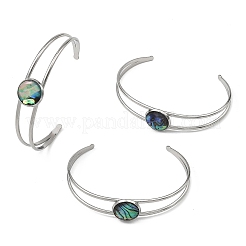 Brazaletes tipo brazalete de acero inoxidable 304 que no se empaña y concha de paua natural para mujer.&nbsp;BJEW-JB14122-01