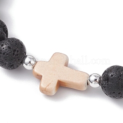 Braccialetti elastici in pietra lavica naturale e perline turchesi sintetiche per uomo e donna&nbsp;BJEW-JB12226-02