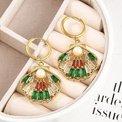 Boucles d'oreilles créoles en acier inoxydable 304 avec micro pavé de zircones cubiques et placage ionique (IP)&nbsp;EJEW-A119-07G