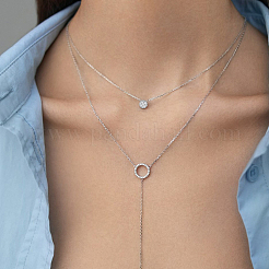 Ensemble de bijoux géométriques en argent sterling avec cercle en zircon pour un usage quotidien&nbsp;RC3582-2